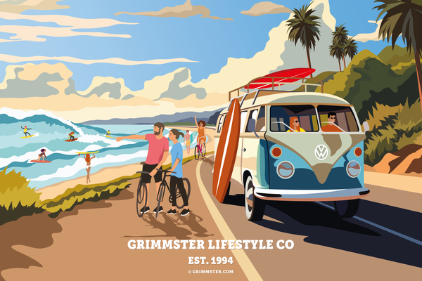 Grimmster Lifestyle Co. VW Van and Bike Beachside Poster