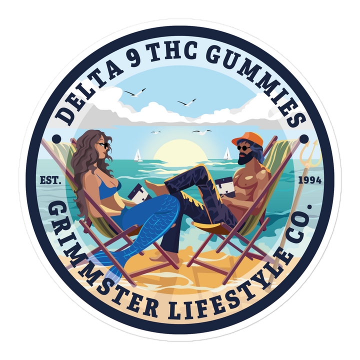 Mermaid & Neptune Beachside THC Sticker 5.5 Inches - GRIMMSTER 