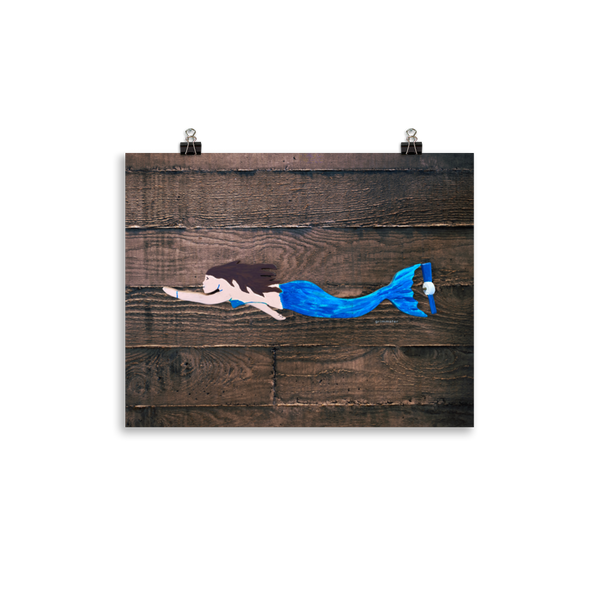 Mermaid print on wood background - GRIMMSTER 