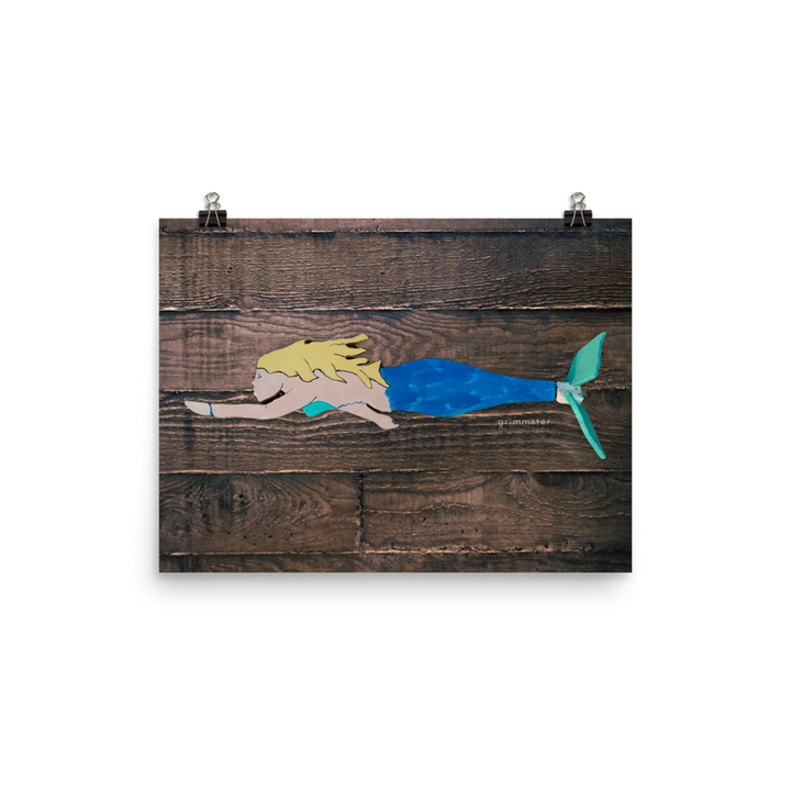 Mermaid Folk Art print on wood background - GRIMMSTER 